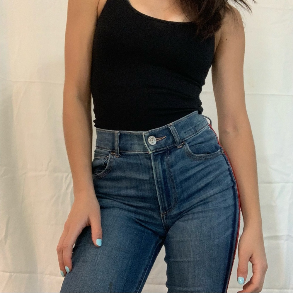 express skinny ankle high waisted red detail jeans